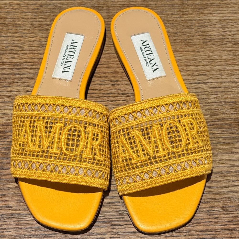 Arteana Handmade Slide Sandals | Made in Italy | Yellow